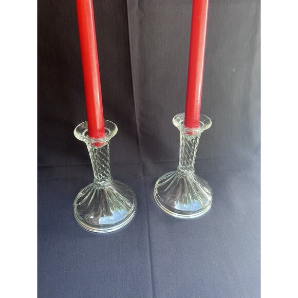 Pair Glass Candlesticks Candle Holders Swirl design - Picture 5 of 7
